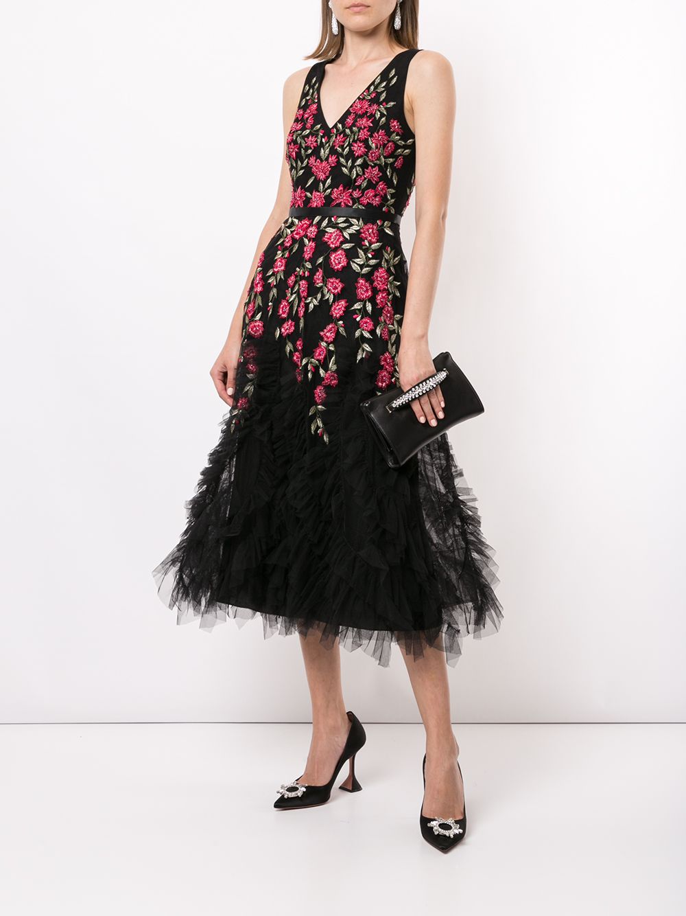 Styleff Marchesa Notte Floral Embroidered Tulle Dress