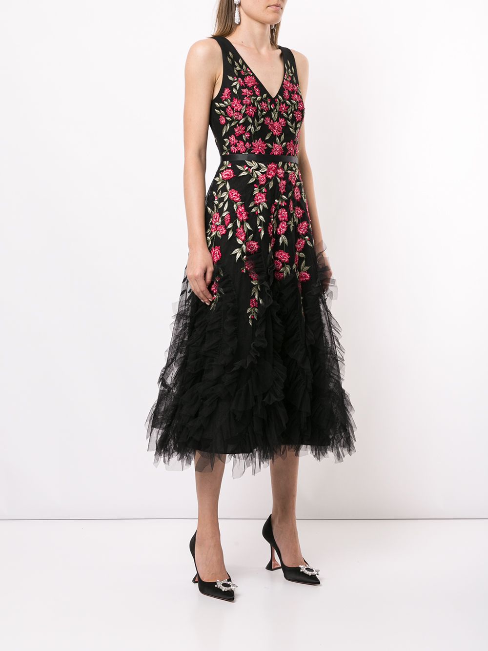 Styleff Marchesa Notte Floral Embroidered Tulle Dress