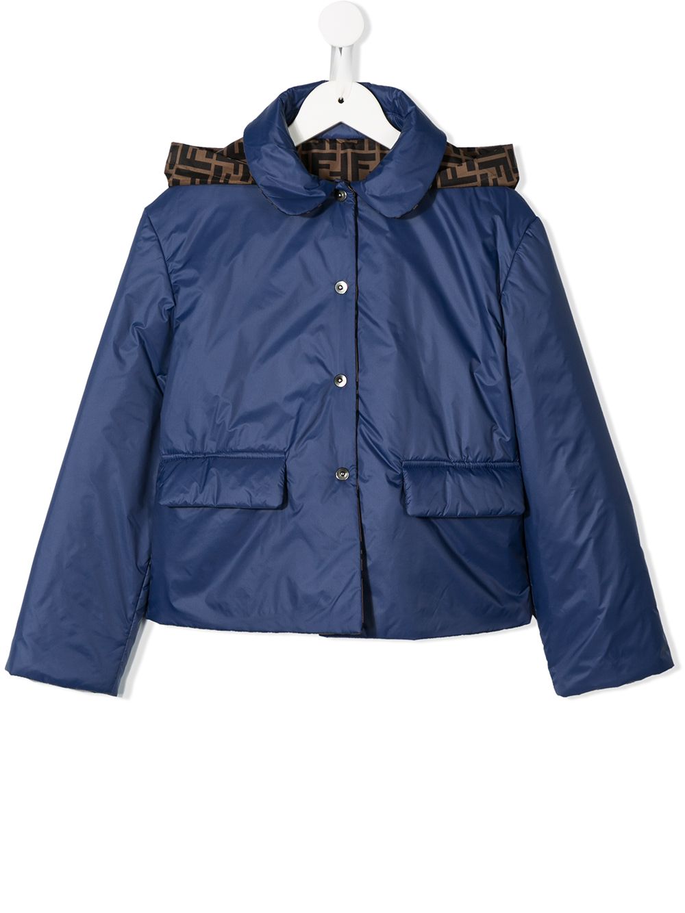 Fendi Kids' Reversible Padded Logo Jacket In 蓝色