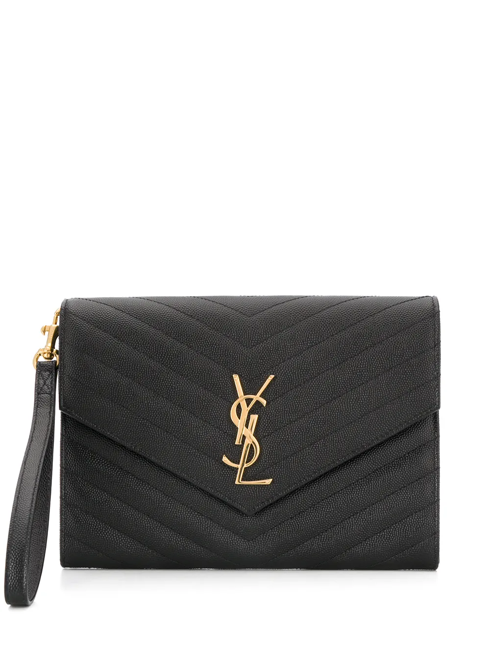 Shop Saint Laurent Ysl New Pouch Monogram Clutch Bag In Black