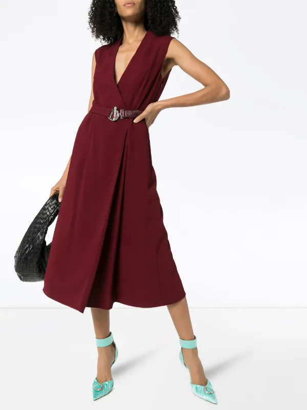 belted wrap midi dress