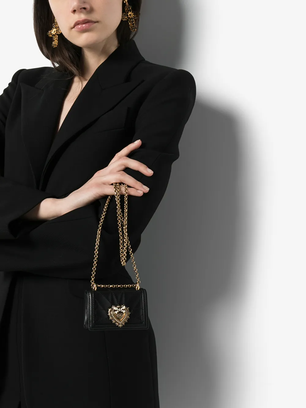 DOLCE & GABBANA BLACK DEVOTION MICRO QUILTED LEATHER BAG,BI1399AJ11414732626
