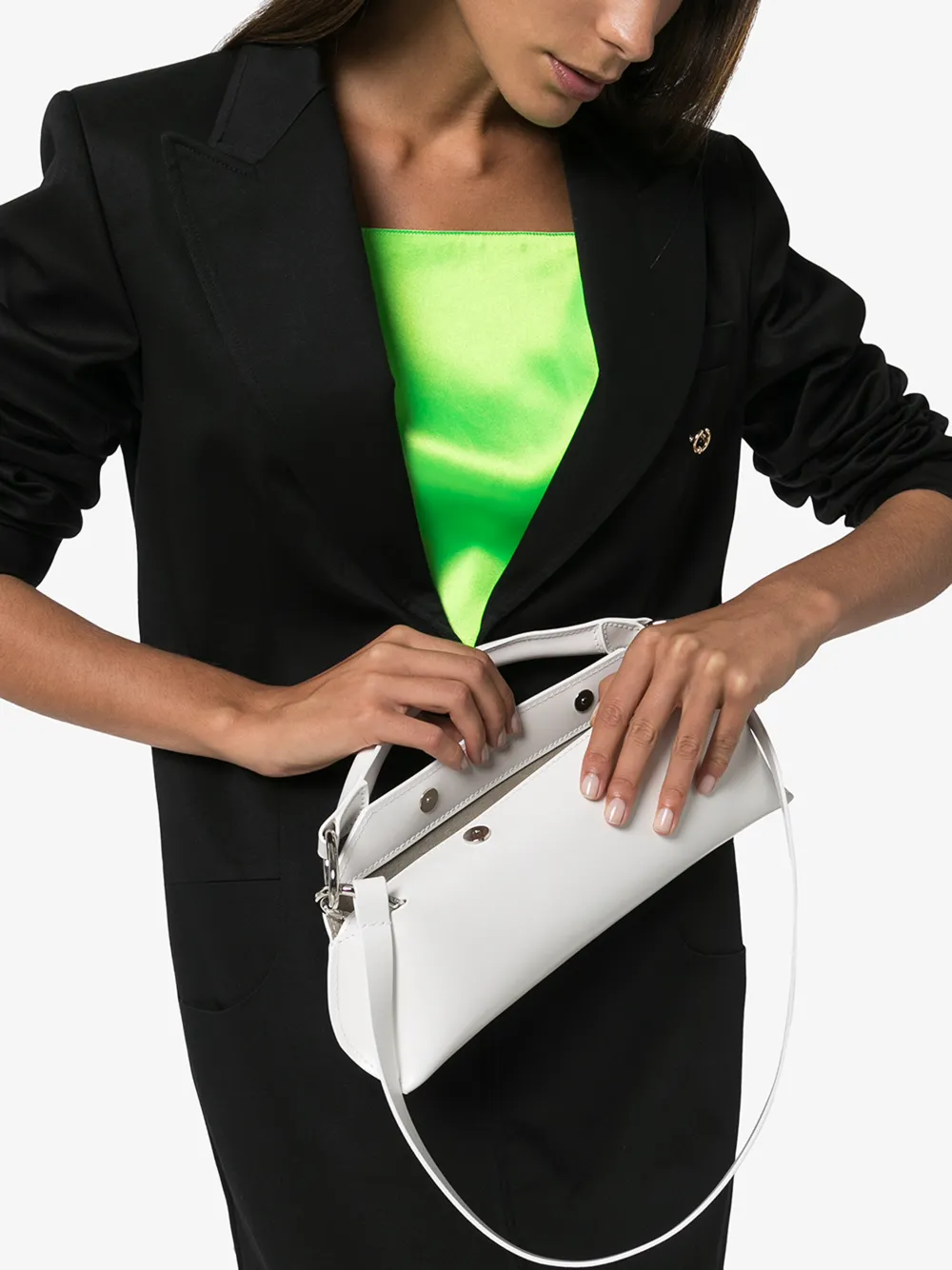 VENCZEL WHITE ELAN LEATHER SHOULDER BAG,LANL05192414732806