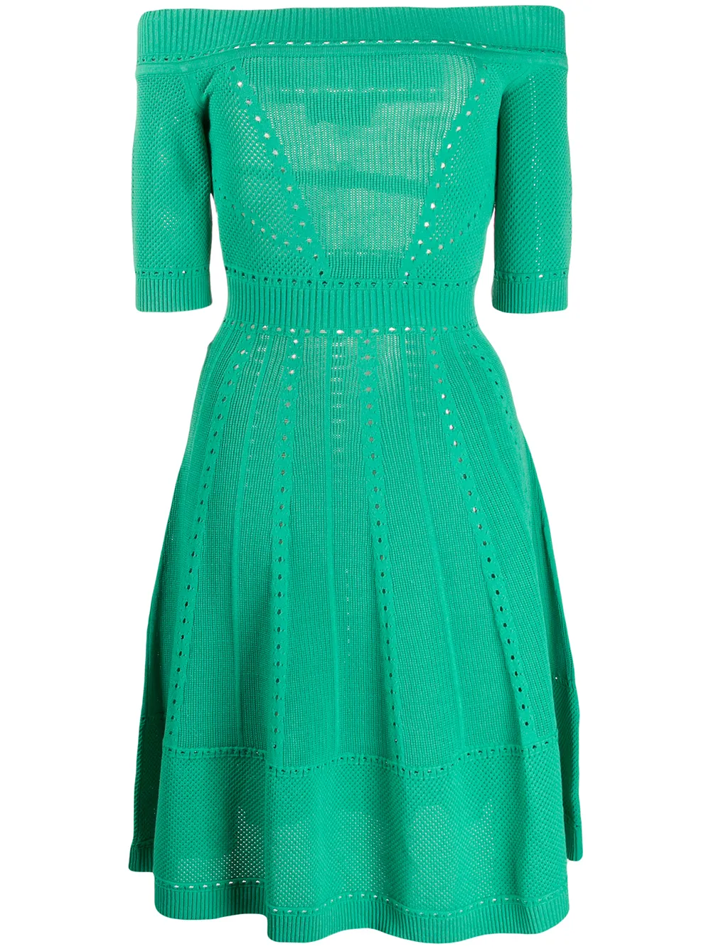 green cold shoulder dress