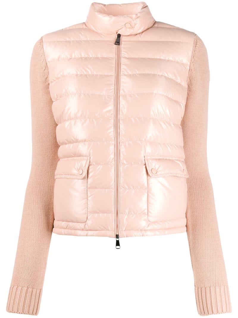 Moncler Knitted Sleeves Padded Jacket In Pink