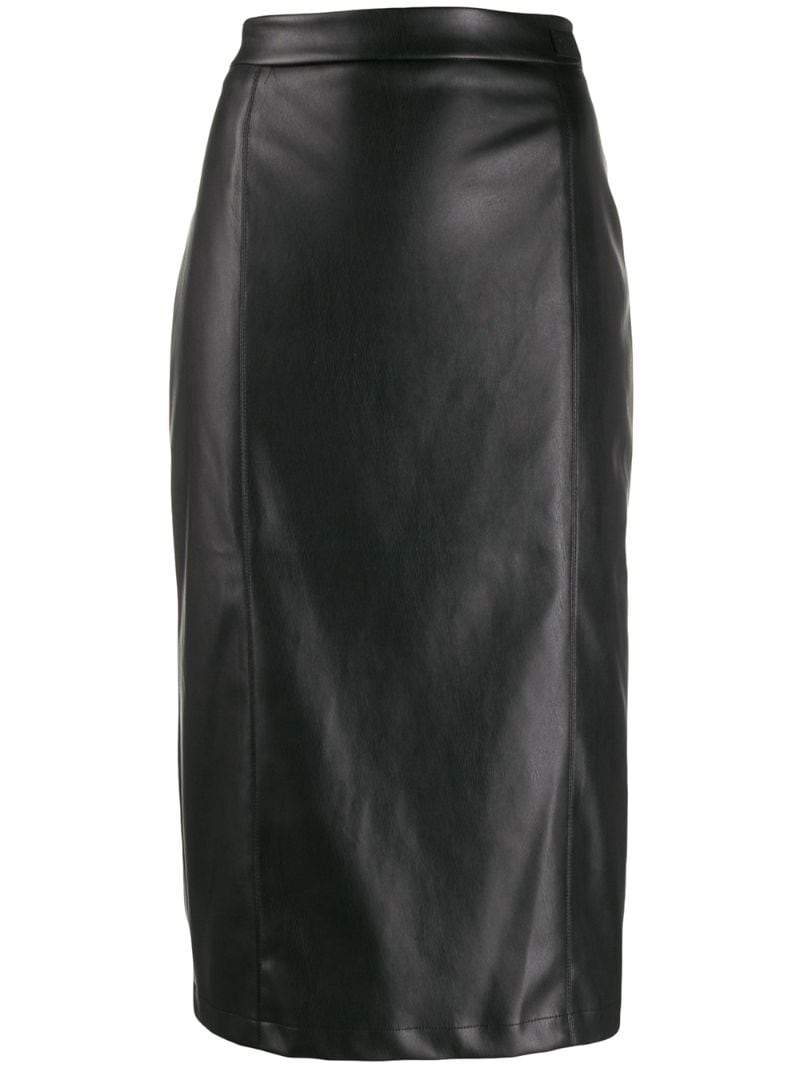Be Blumarine Fitted Leather Effect Pencil Skirt In Black