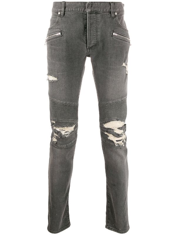 balmain black ripped jeans