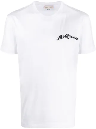 White Alexander Mcqueen Mcqueen Signature Embroidered T Shirt For