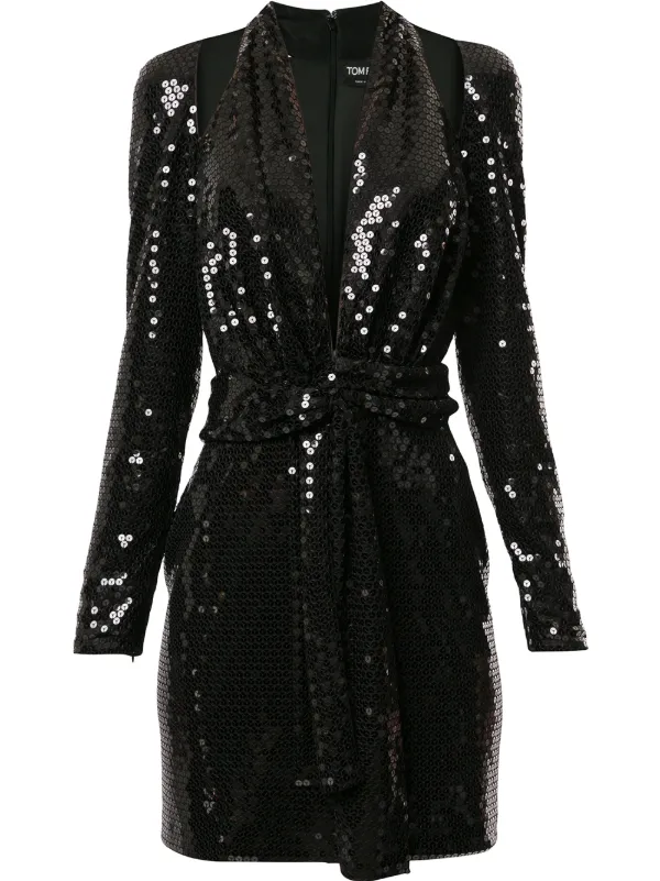 Embroidered Mini Dress with Cut Out Shoulder | Tom Ford | Black