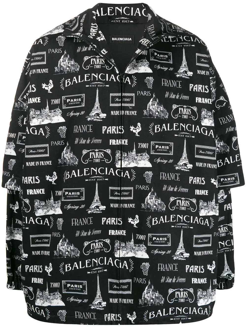 Balenciaga Paris-print Layered-sleeve Jacket In Black