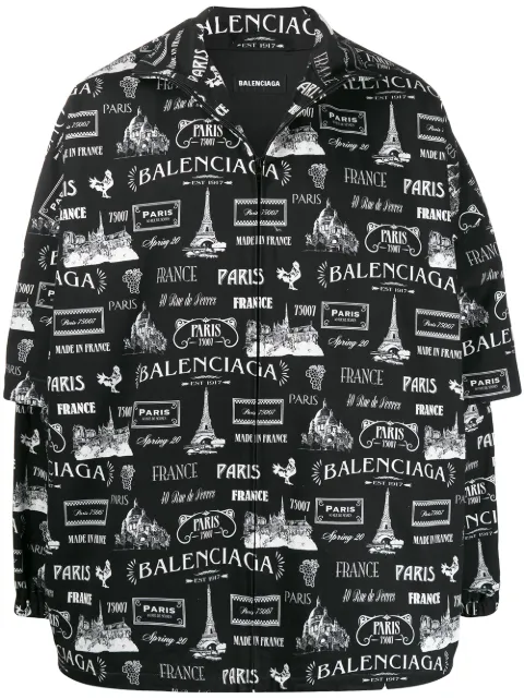 Balenciaga Paris-print layered-sleeve jacket