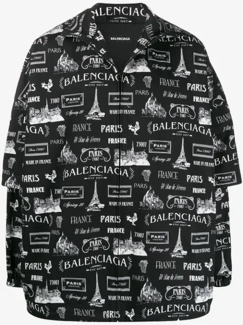 Balenciaga Paris-print layered-sleeve jacket