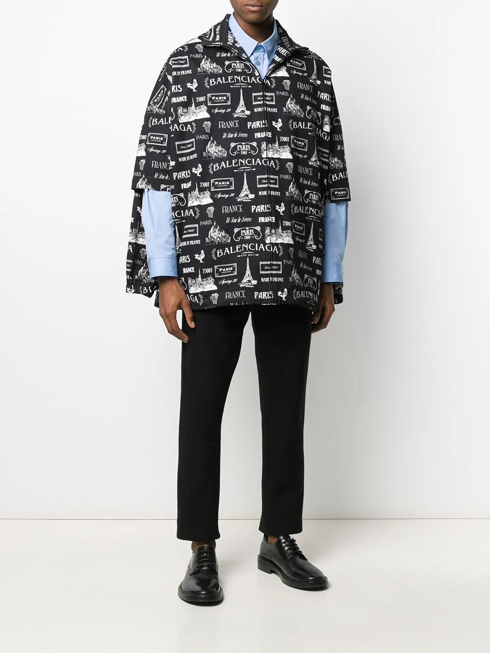 Balenciaga Paris-print Layered-sleeve Jacket In Black