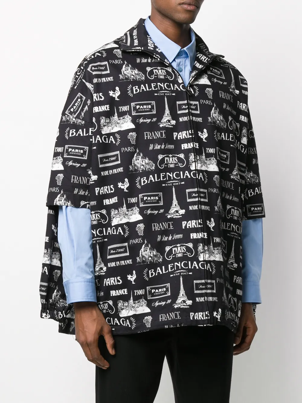 Balenciaga Paris-print Layered-sleeve Jacket In Black