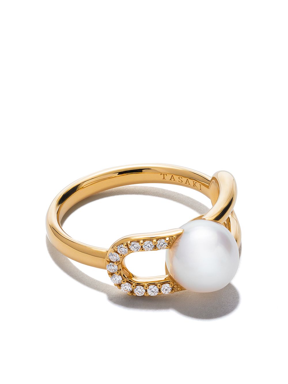 Tasaki 18kt Yellow Gold Collection Line Fine Links Diamond Pearl Ring