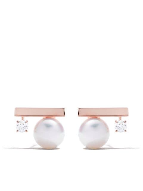 TASAKI 18kt rose gold petit Balance Class Collection Line Akoya pearl and diamond earrings
