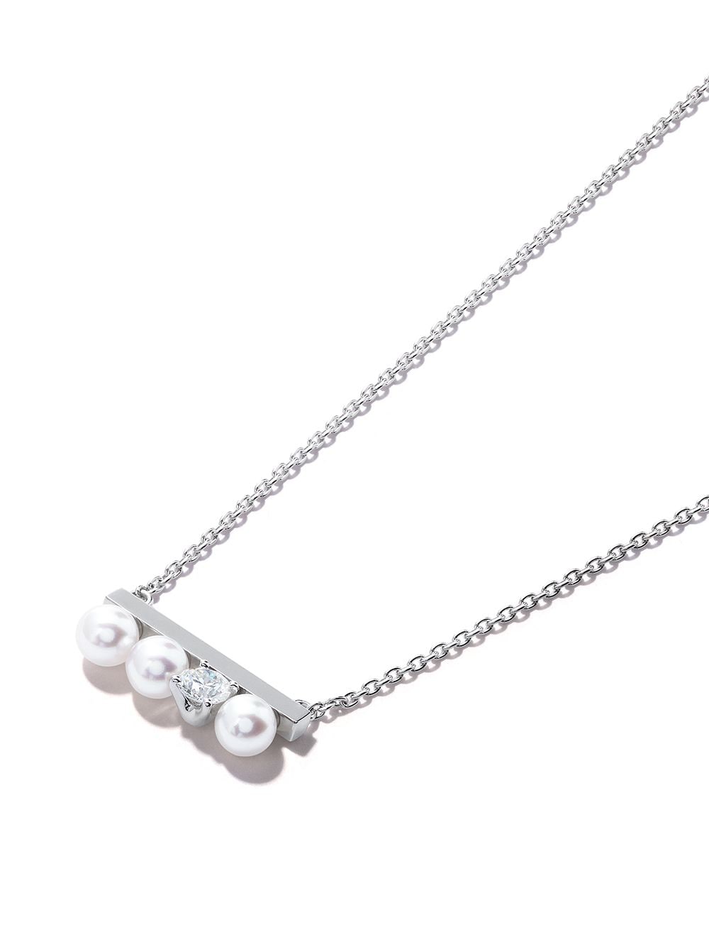 Shop Tasaki 18kt White Gold Collection Line Petit Balance Solo Akoya Pearl And Diamond Pendant In Silver
