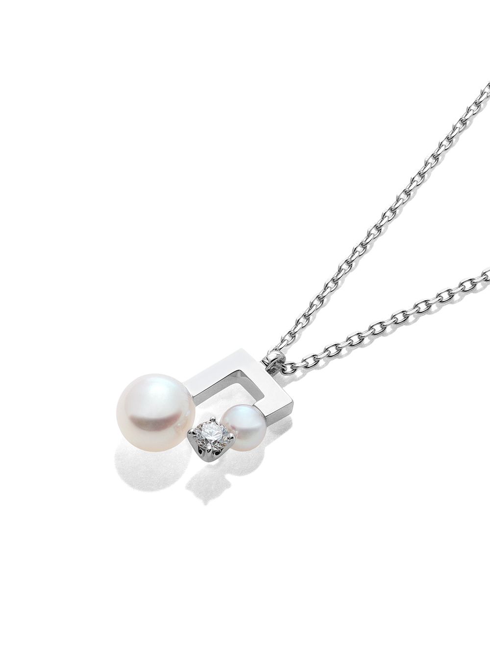 Shop Tasaki 18kt White Gold Collection Line Petit Balance Note Akoya Pearl And Diamond Pendant In Silver