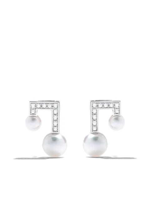 TASAKI 18kt white gold Balance note pavé diamond and Akoya pearl stud earrings