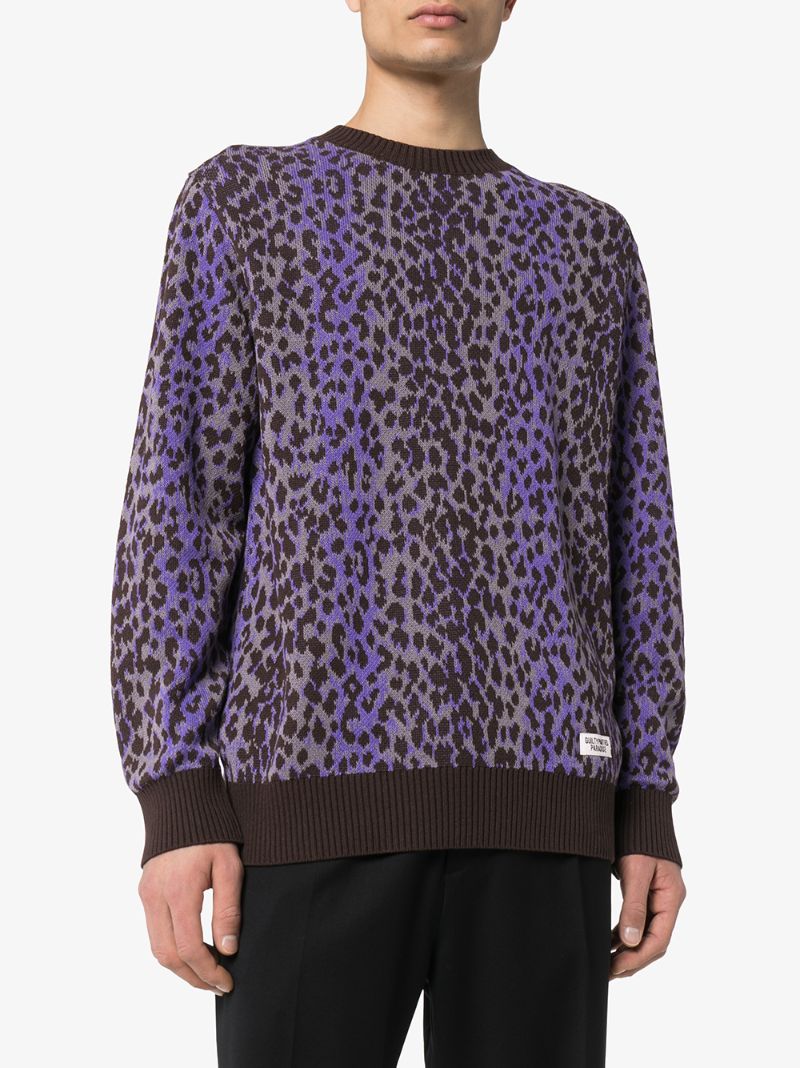 Shop Wacko Maria Leopard Print Jacquard Jumper In Purple