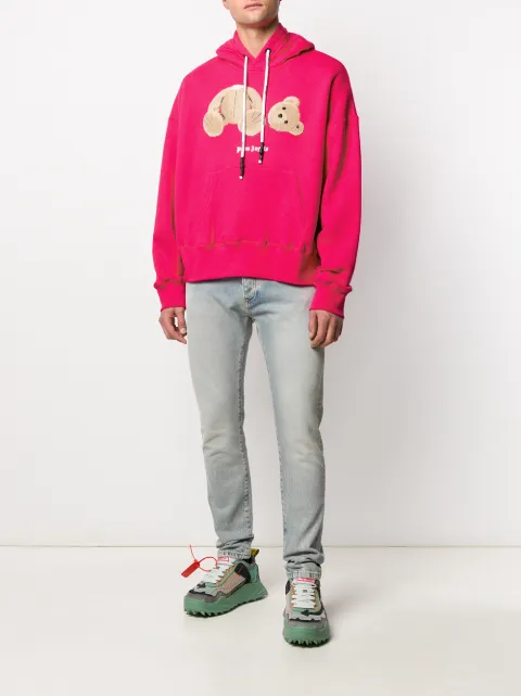 Pink Palm Angels Teddy Bear Patch Hoodie For Men | Farfetch.com