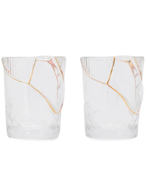 Seletti set of two gold-trimmed cut crystal glasses