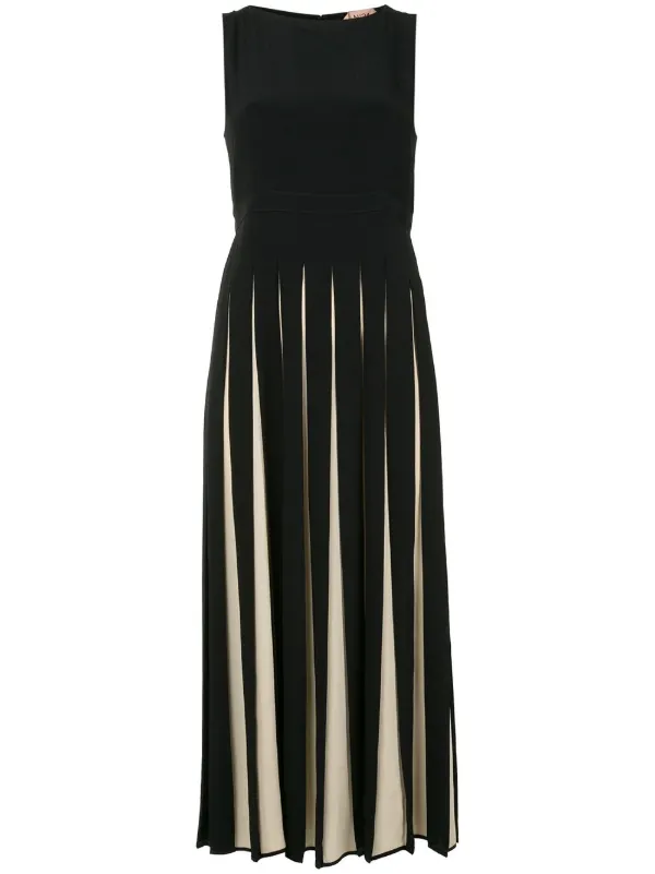 black pleated midi dress