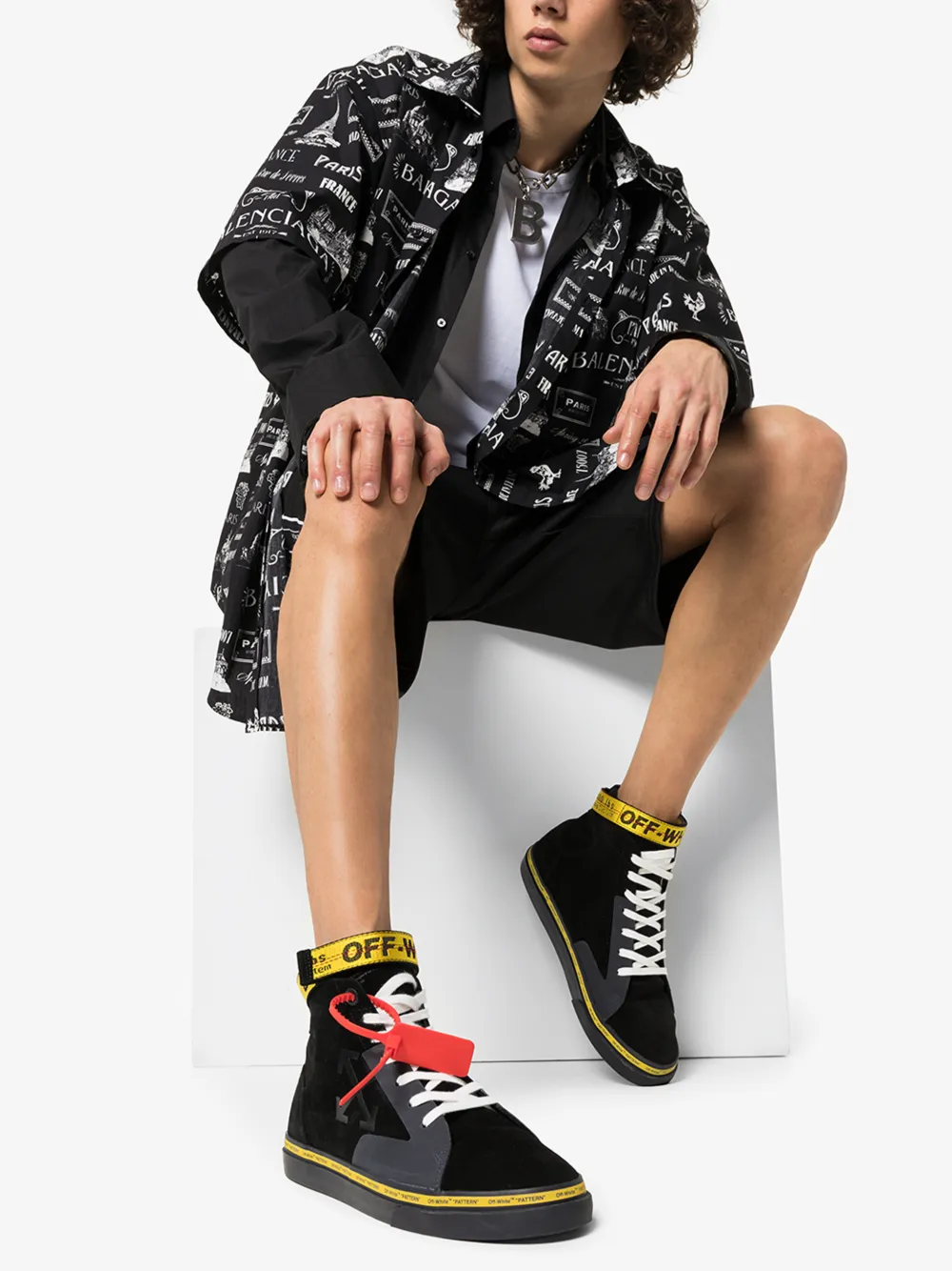 OFF-WHITE OFF-WHITE BLACK VULCANIZED HIGH TOP SKATER SNEAKERS,OMIA116R20780055106014741219