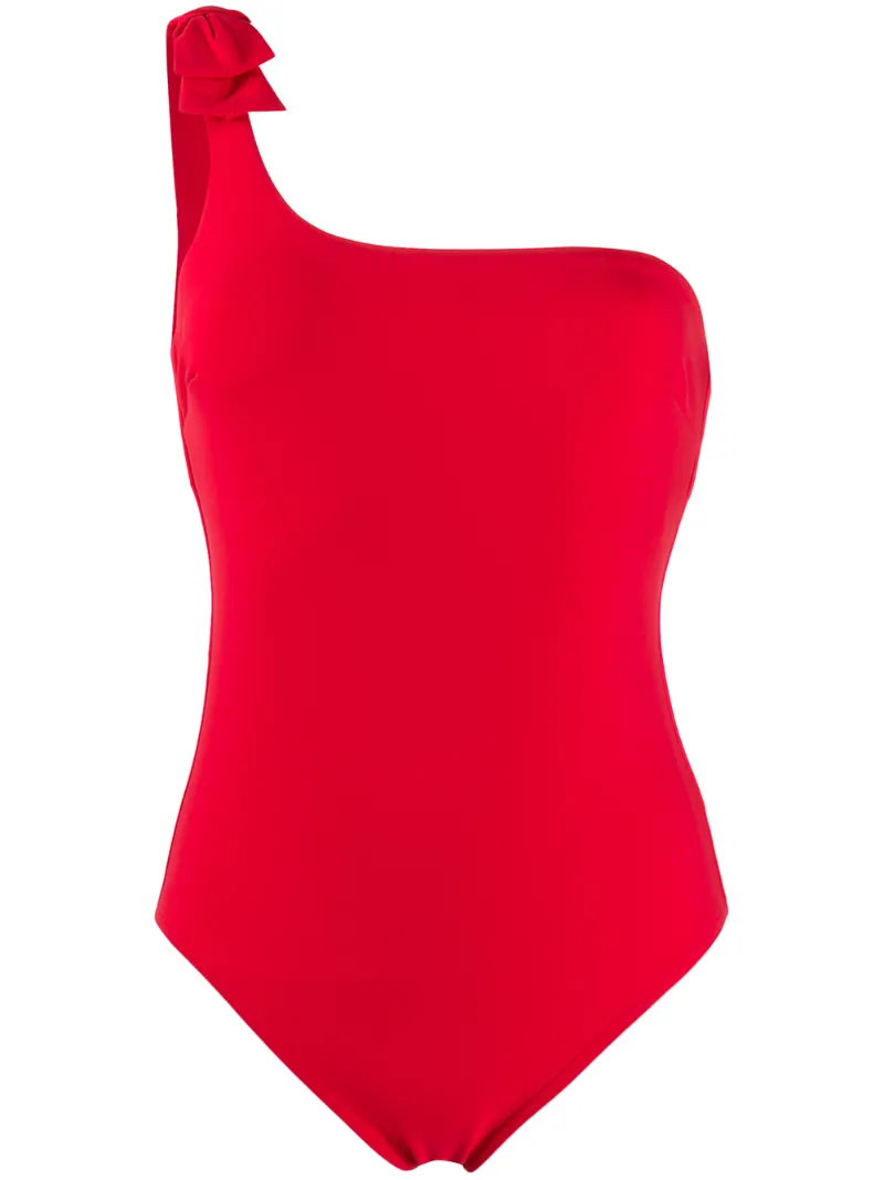 Zimmermann Bow Embellished Asymmetric Swimsuit In Red