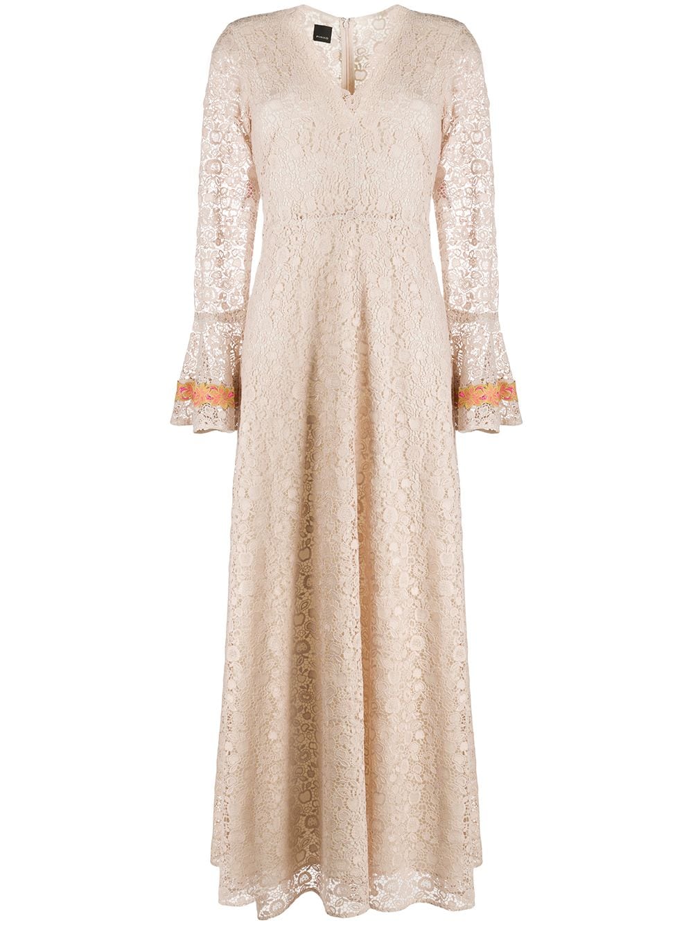 Shop Pinko Lace V-neck Gown In Neutrals