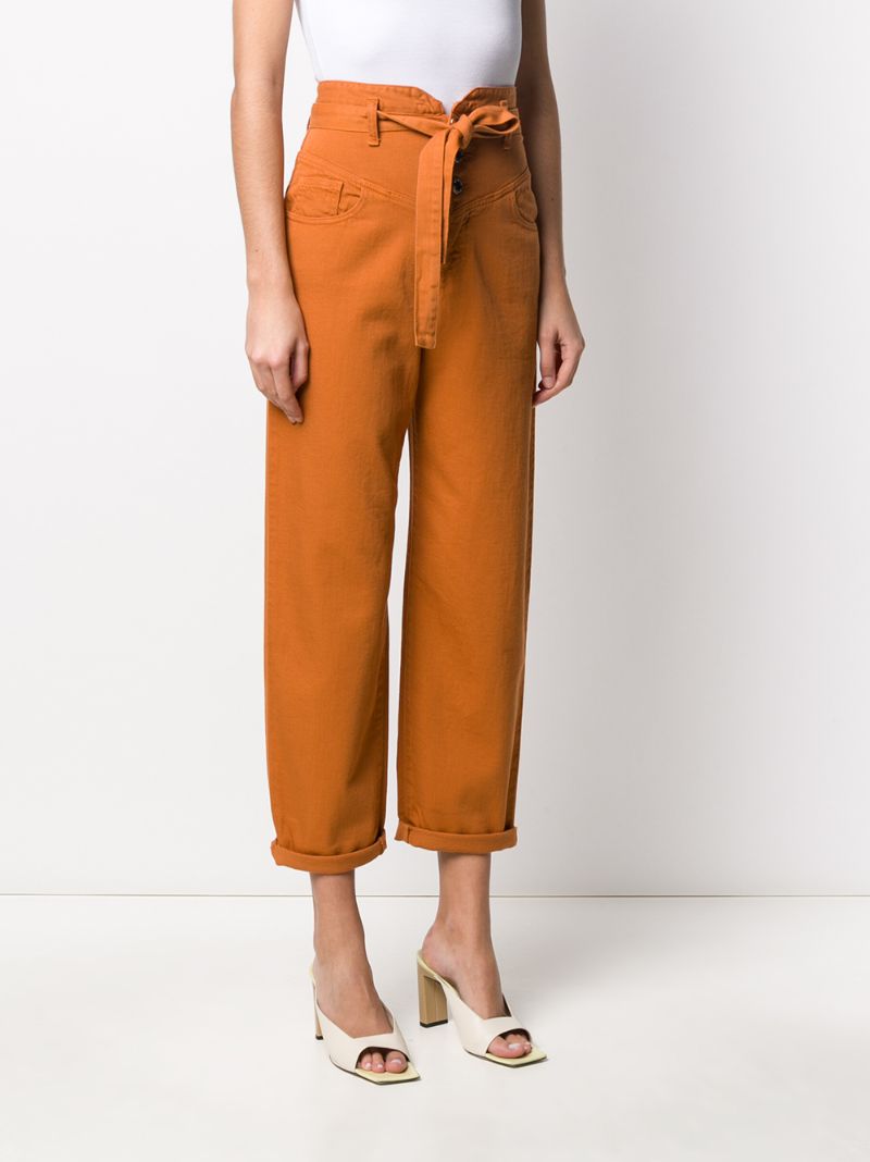 Shop Pinko High-waisted Belted Jeans In Orange