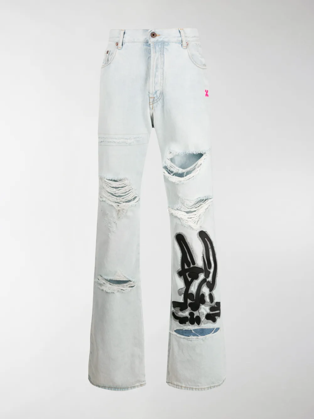 OFF-WHITE BUNNY-PRINT BLEACHED-EFFECT JEANS,OMYA065R20386008711014744348