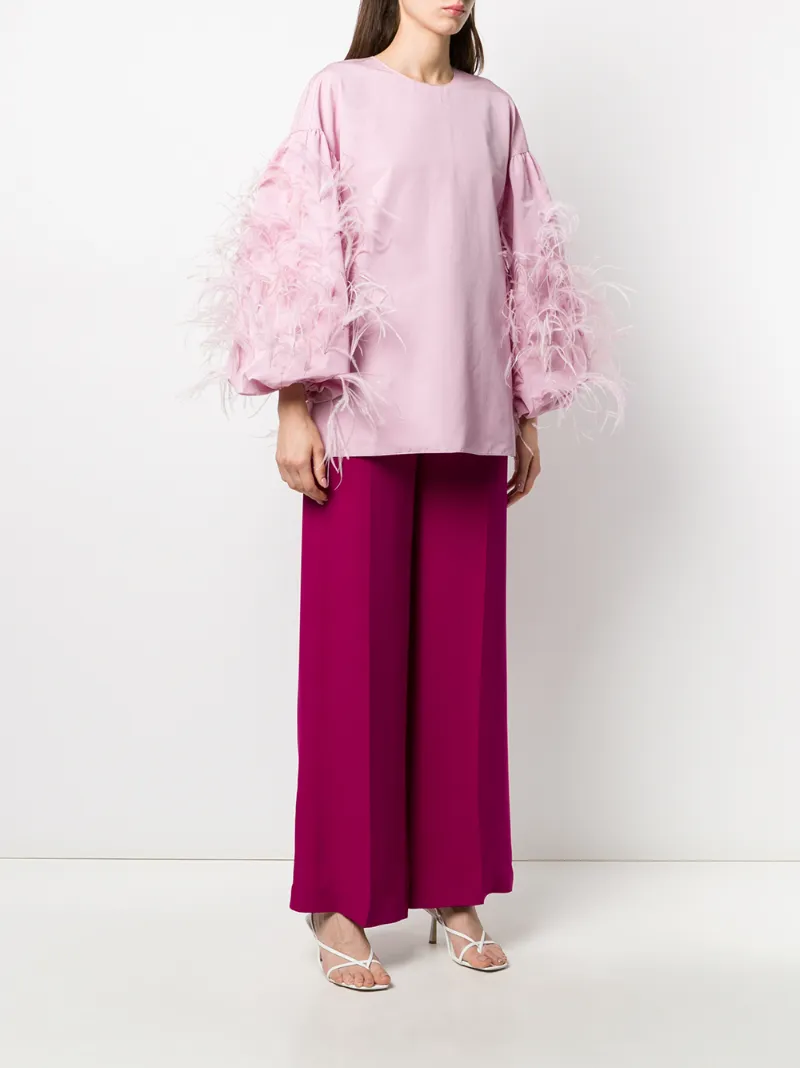 Valentino Feathered Sleeve Top In Pink