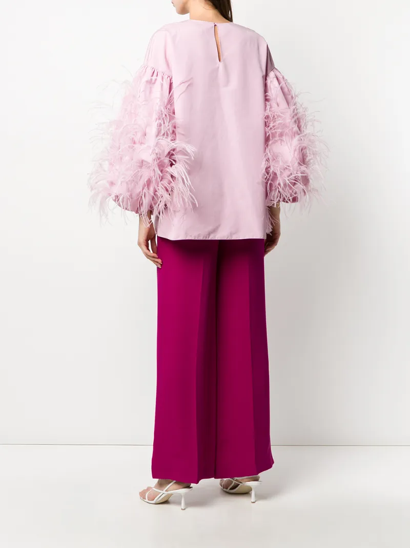 Valentino Feathered Sleeve Top In Pink