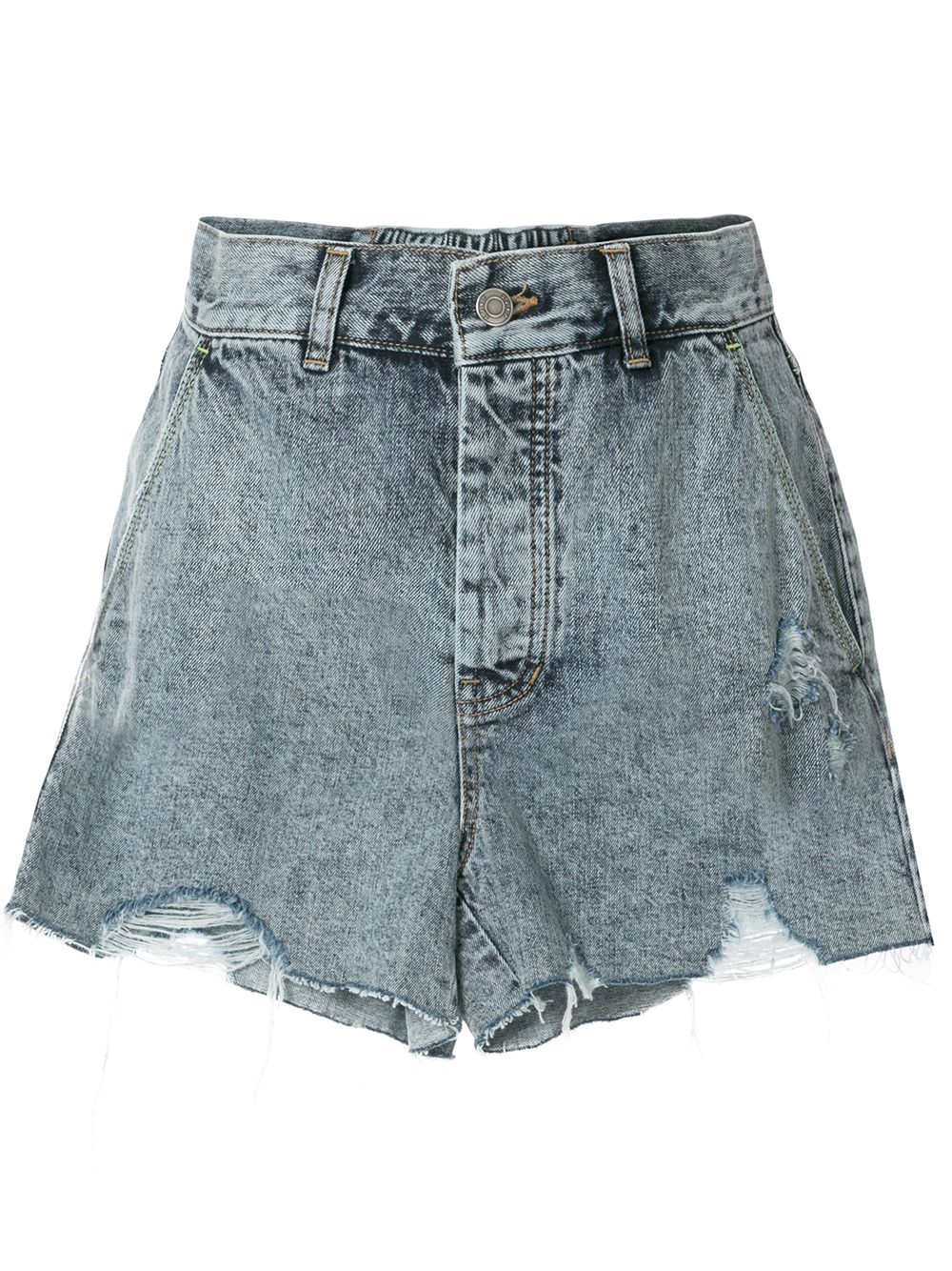 Shop Sjyp Distressed Stonewashed Denim Shorts In Blue