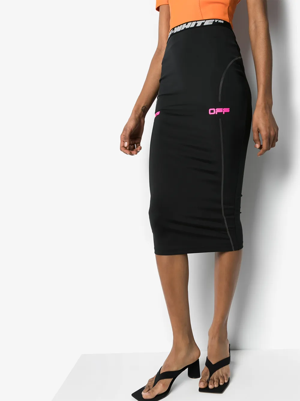 OFF-WHITE OFF-WHITE HIGH WAIST MIDI PENCIL SKIRT,OWCC065R20H81087102814747284