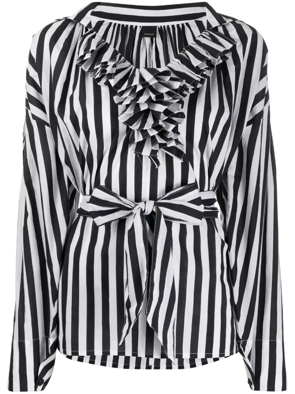 black and white striped ruffle top