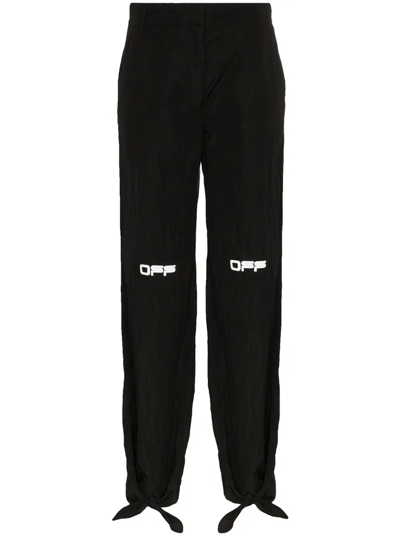 OFF-WHITE BOW-HEM LOGO PRINT TROUSERS