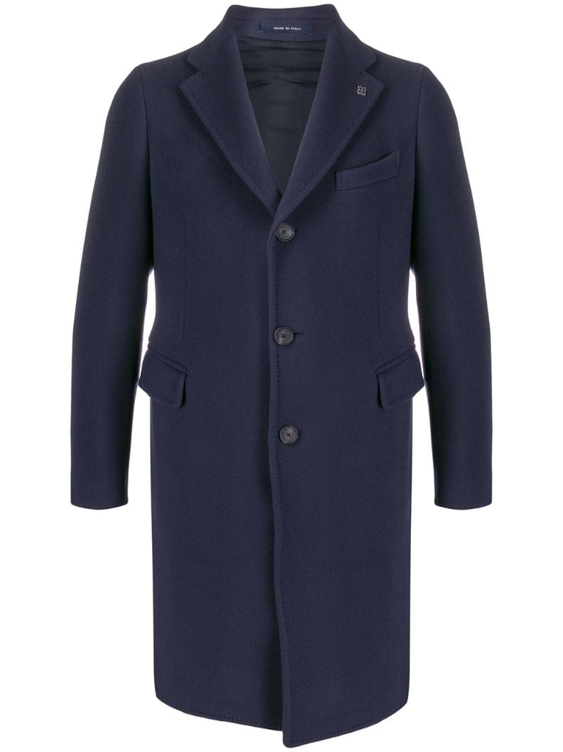 Tagliatore Single Breasted Fine Knit Coat In Blue