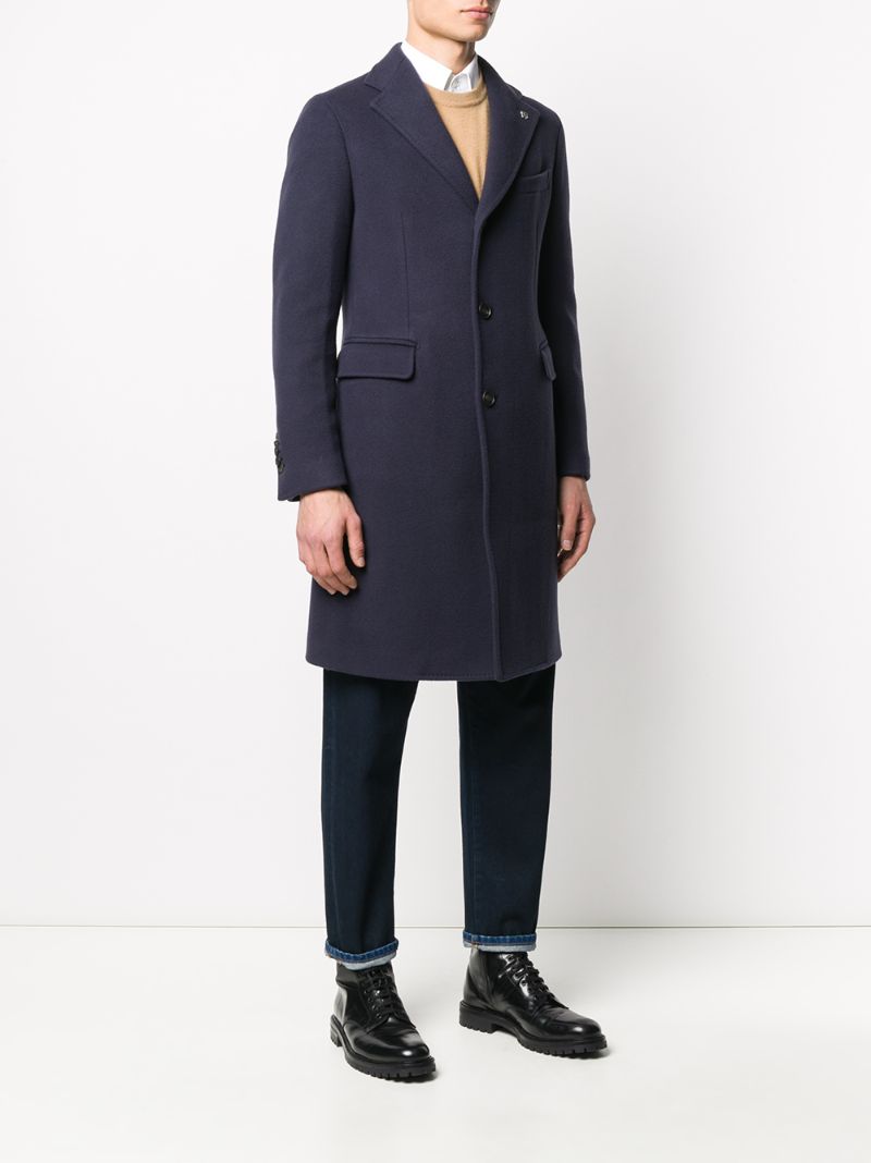 Shop Tagliatore Single Breasted Fine Knit Coat In Blue