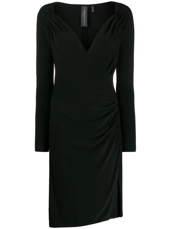 black ruched wrap dress
