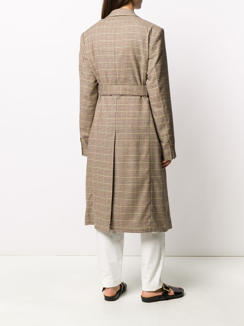 Shop Nanushka Checked Belted Coat In Brown