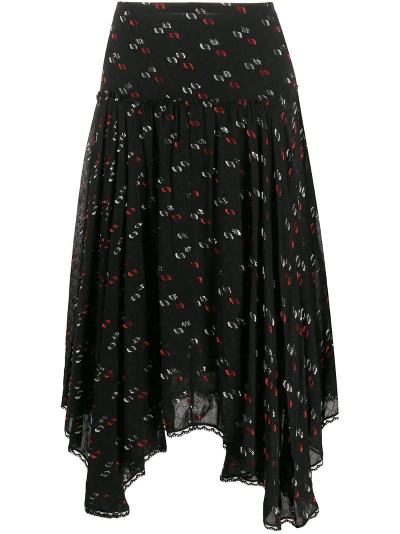 See By Chloé Asymmetric Metallic Fil Coupé Georgette Skirt