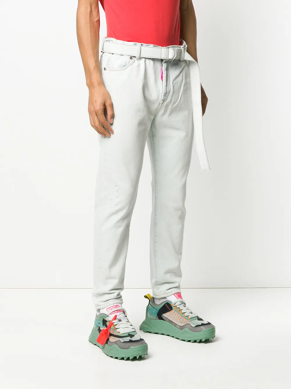 Off-white Vaqueros Rectos Con Cinturón - Blanco 