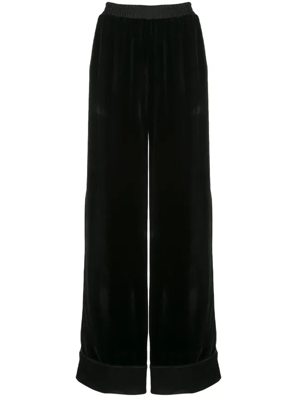 Mary Katrantzou Wide-leg Velvet High Trousers in Black