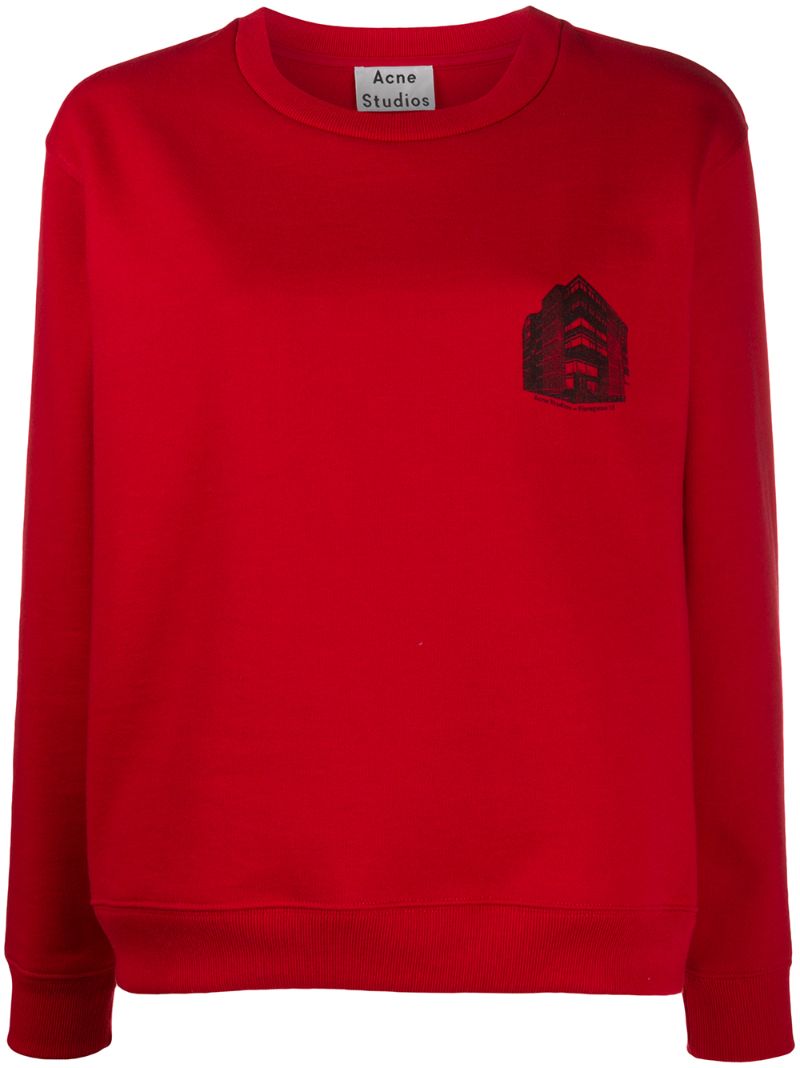 Shop Acne Studios Headquarter-print Sweatshirt In Red