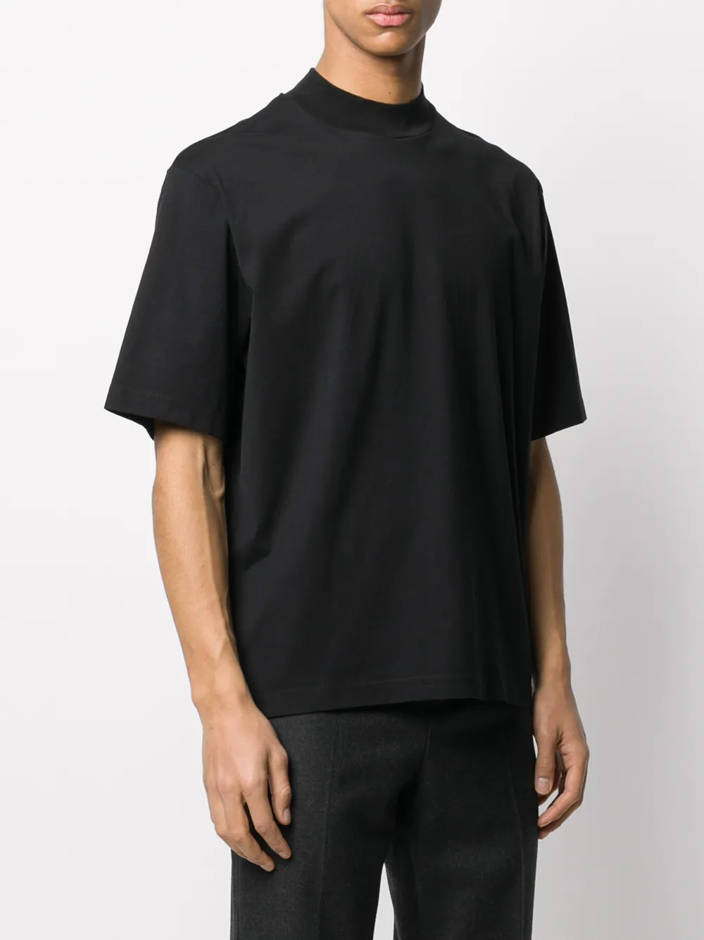 Black Oversized Mock Neck Tee. – WATC STUDIO