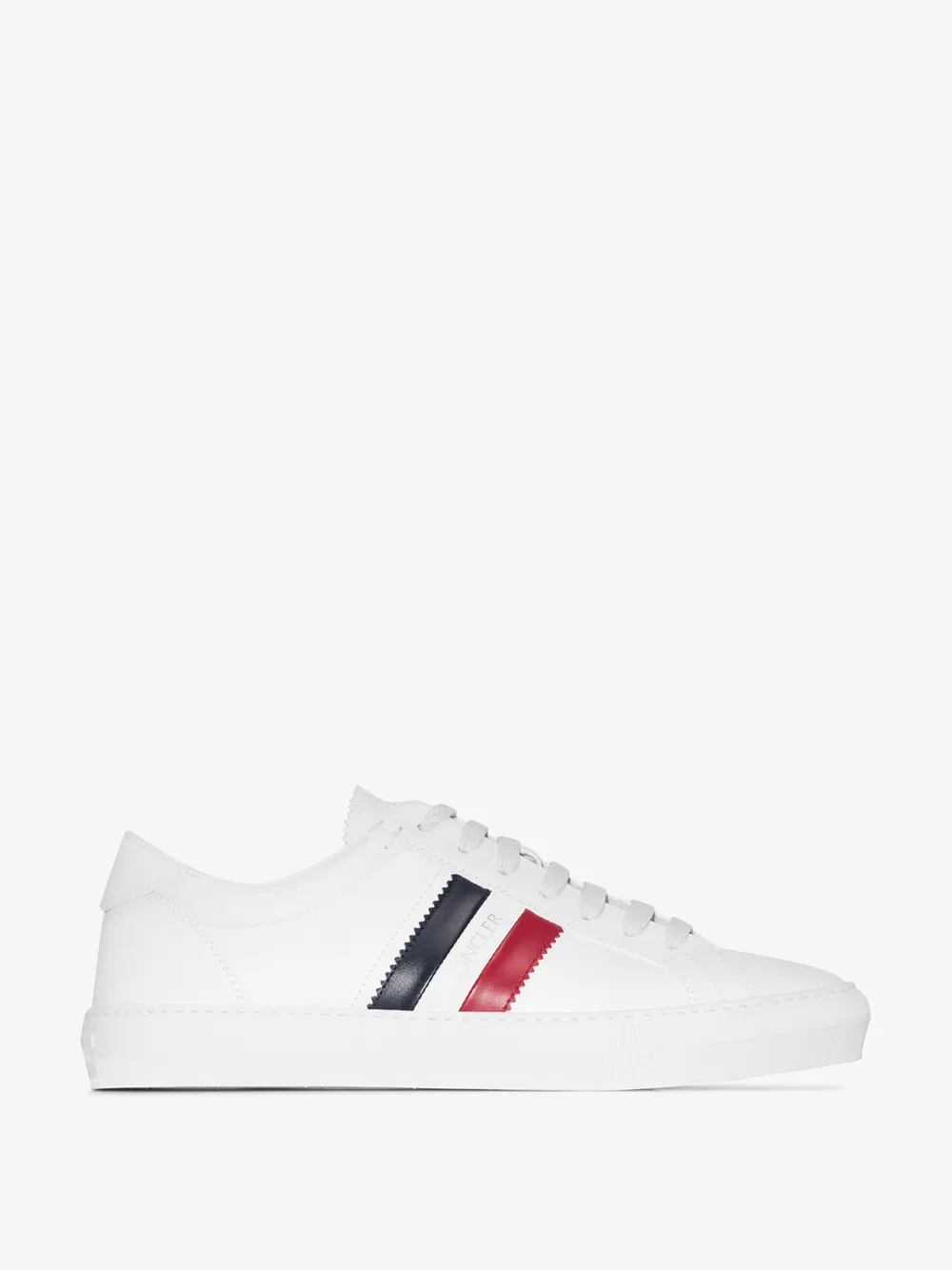 MONCLER WHITE MONACO STRIPE LEATHER SNEAKERS,4M7144001A9A14754626