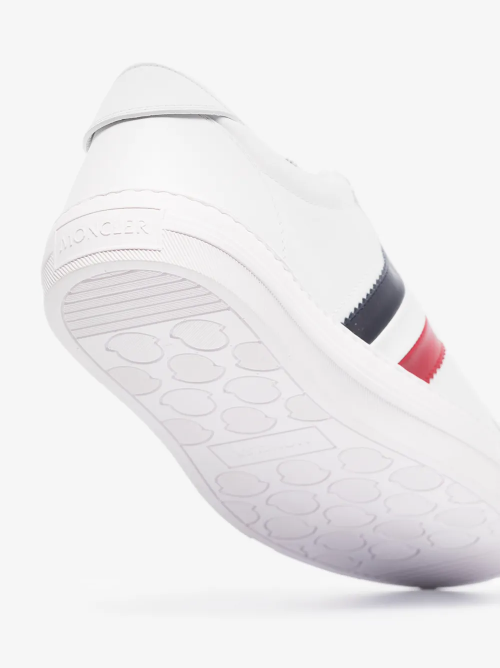 MONCLER WHITE MONACO STRIPE LEATHER SNEAKERS,4M7144001A9A14754626