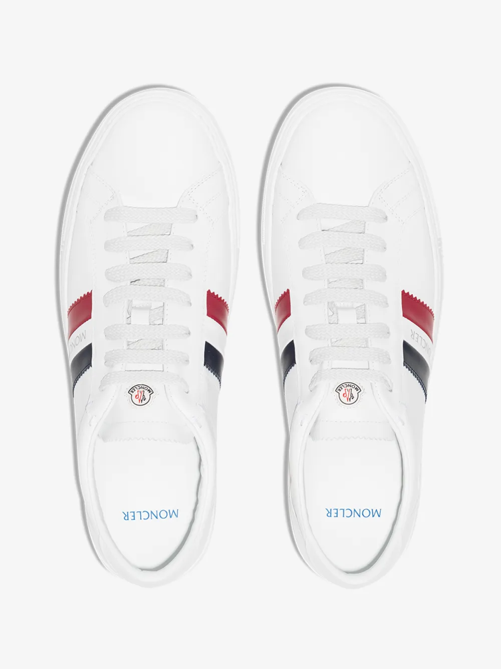 MONCLER WHITE MONACO STRIPE LEATHER SNEAKERS,4M7144001A9A14754626